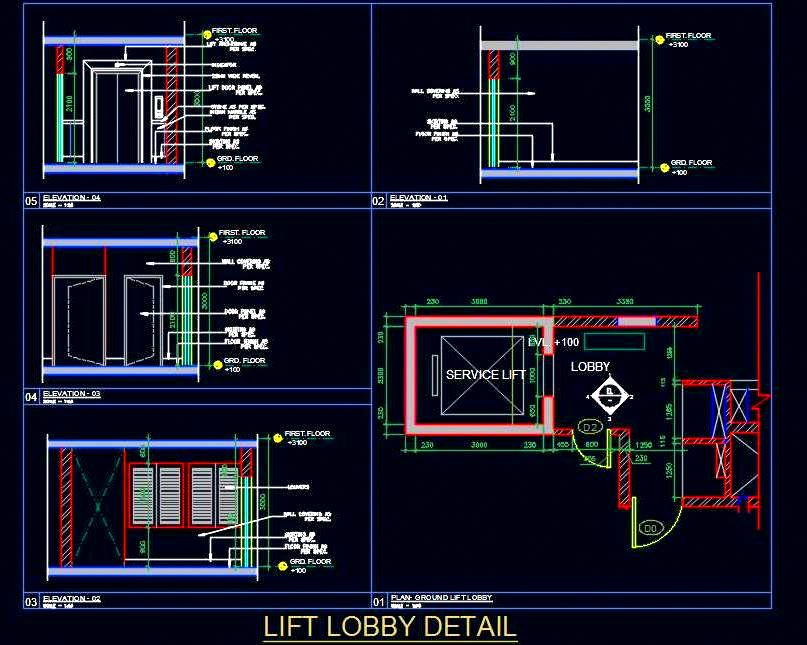 Lift Lobby Design in AutoCAD- Marble & Paint Finish